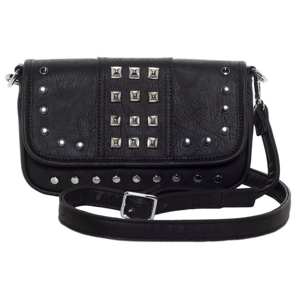 Sourpuss Aimee Clutch Purse Crossbody Black w/ Silver Studded Punk Emo   Conditi - Picture 1 of 11